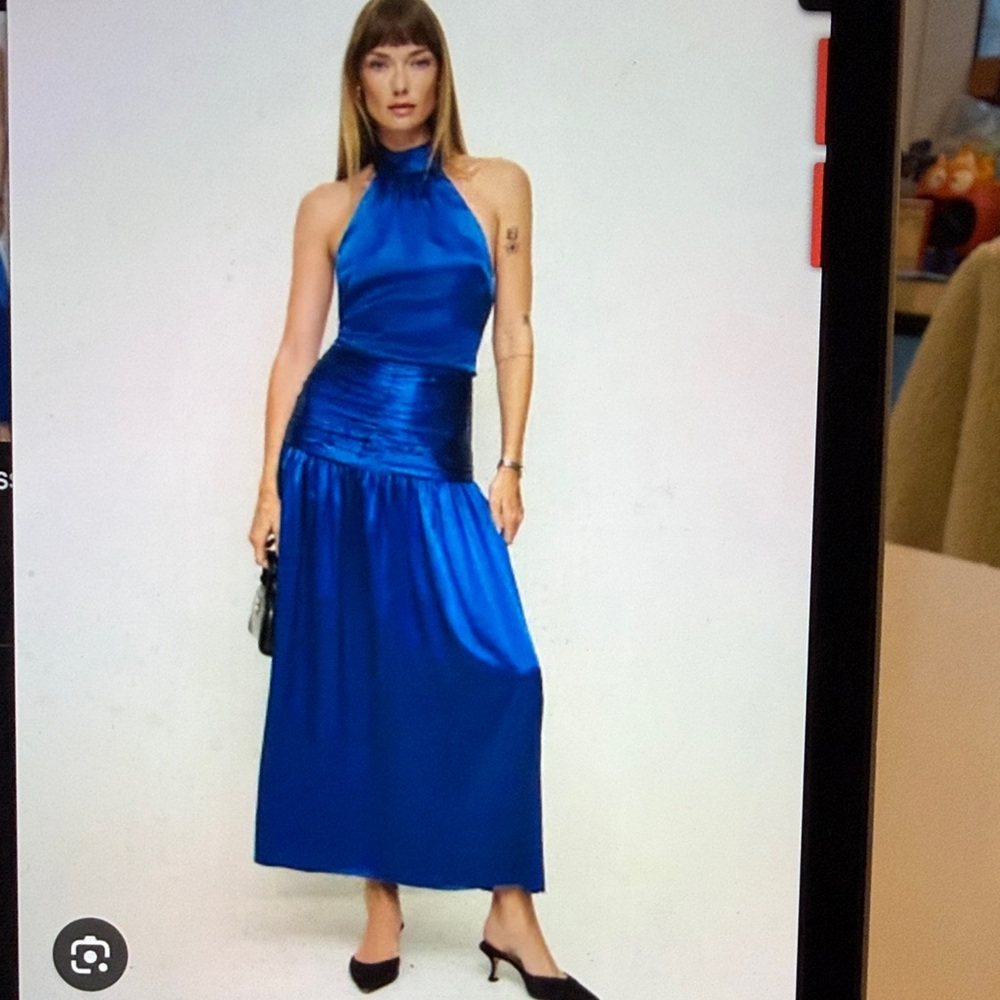 Reforma Silk Blue Satin Maxi Skirt - Elegant Women's Skirt